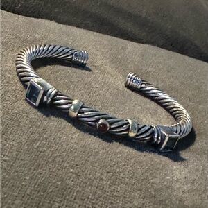 Silver Twisted Cable Bracelet with Gem Accents